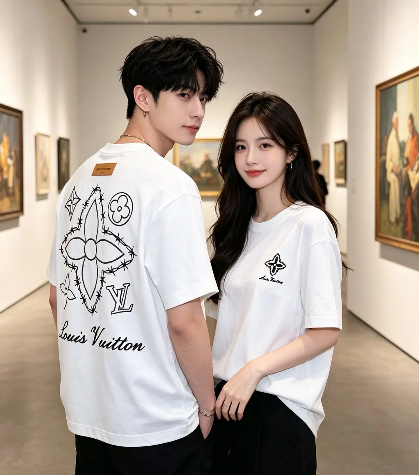 Louis Vuitton/Louis Vuitton four-leaf clover old flower embroidery round neck short sleeves